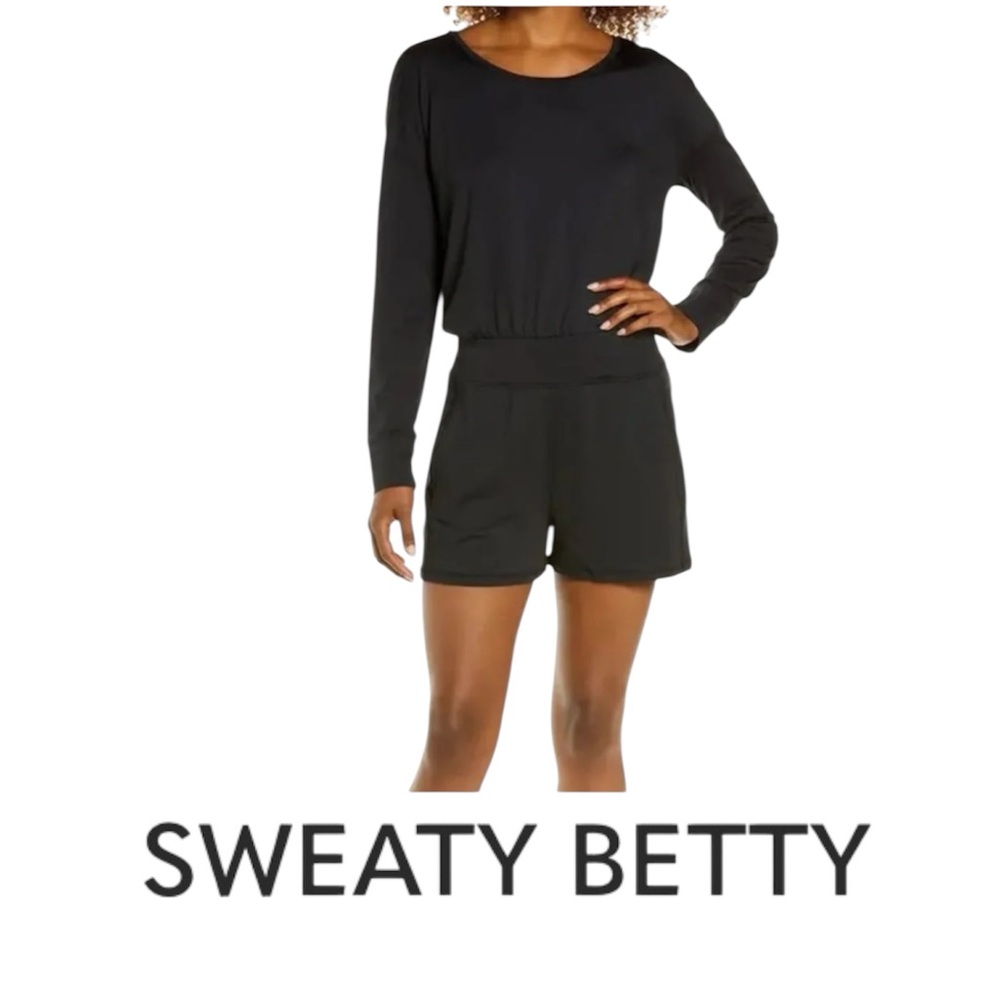 Sweaty Betty London Black Gary long sleeve romper Size Small